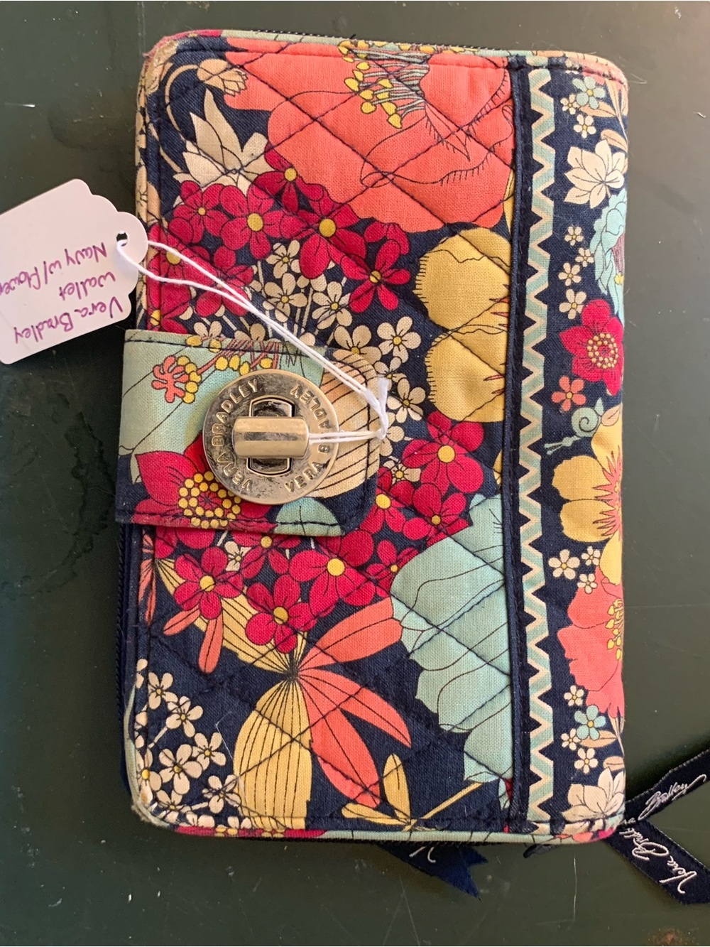 Vera Bradley Navy Multi Floral Quilted Turn-Lock Wallet